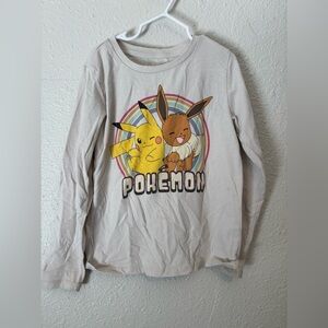 Pokemon Kids Long Sleeve Shirt with Pikachu & Eevee - Light Beige